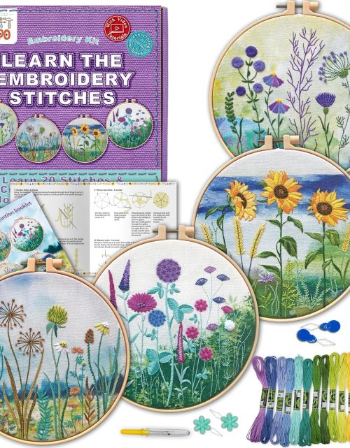 CRAFTILOO Embroidery kit for Beginners Cross Stitch for Beginners Needlepoint Kits for Adults Embroidery Kits Beginner Embroidery kit for Adults 4 Flowers