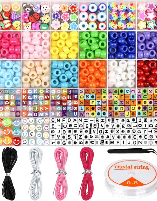 Dowsabel Bracelet Making Kit, Beads for Bracelets Making Pony, Kandi, Polymer Clay, Smile Face & Letter Beads for Jewelry Making, DIY Arts and Crafts Gifts Toys for Girls Age 6-12