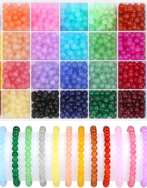 shynek 1400 Pieces 6mm Round Glass Beads for Jewelry Making, 28 Colors Crystal Beads for Bracelets Jewelry Making and DIY Crafts(Solid Color)