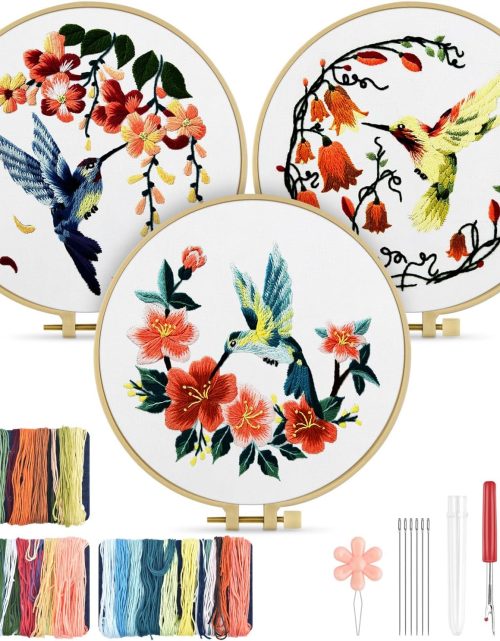 TINDTOP Hummingbird and Flower Embroidery Kit for Adults
